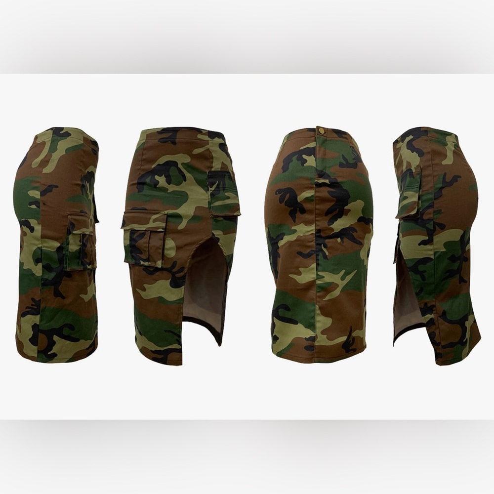 Camouflage Midi Length Cargo Skirt
